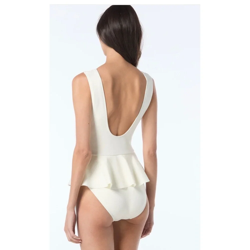 Vince Camuto Womens White Peplum One Piece Swimsuit Scoop Back Ivory Sz 10 NWT
